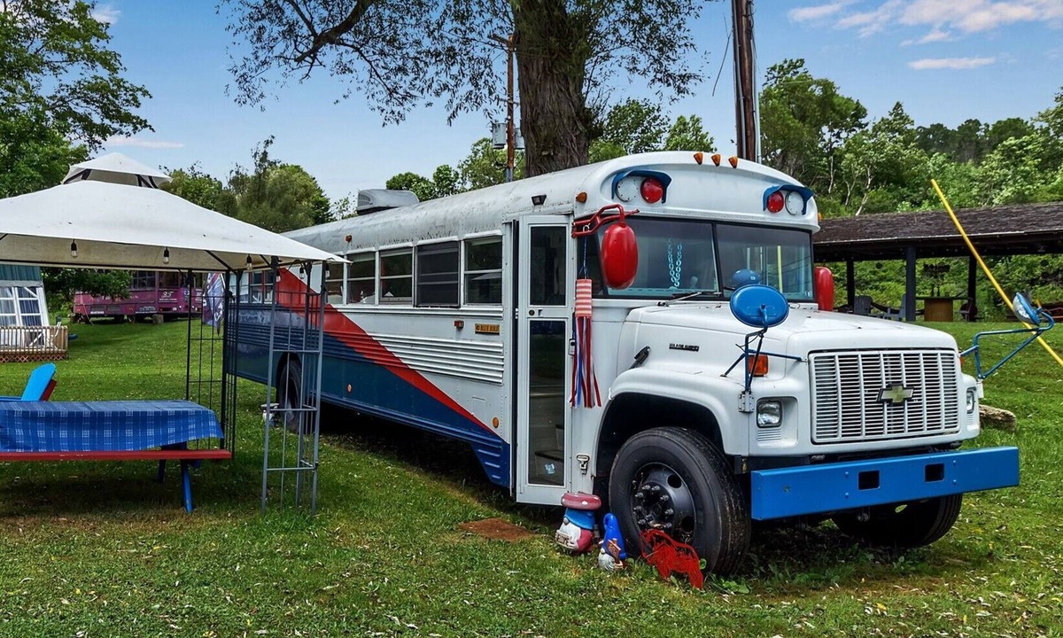 Black Creek RV Rental | Buffalo Bills Themed School Bus Near Ellicottville Fire Pit Wi-Fi