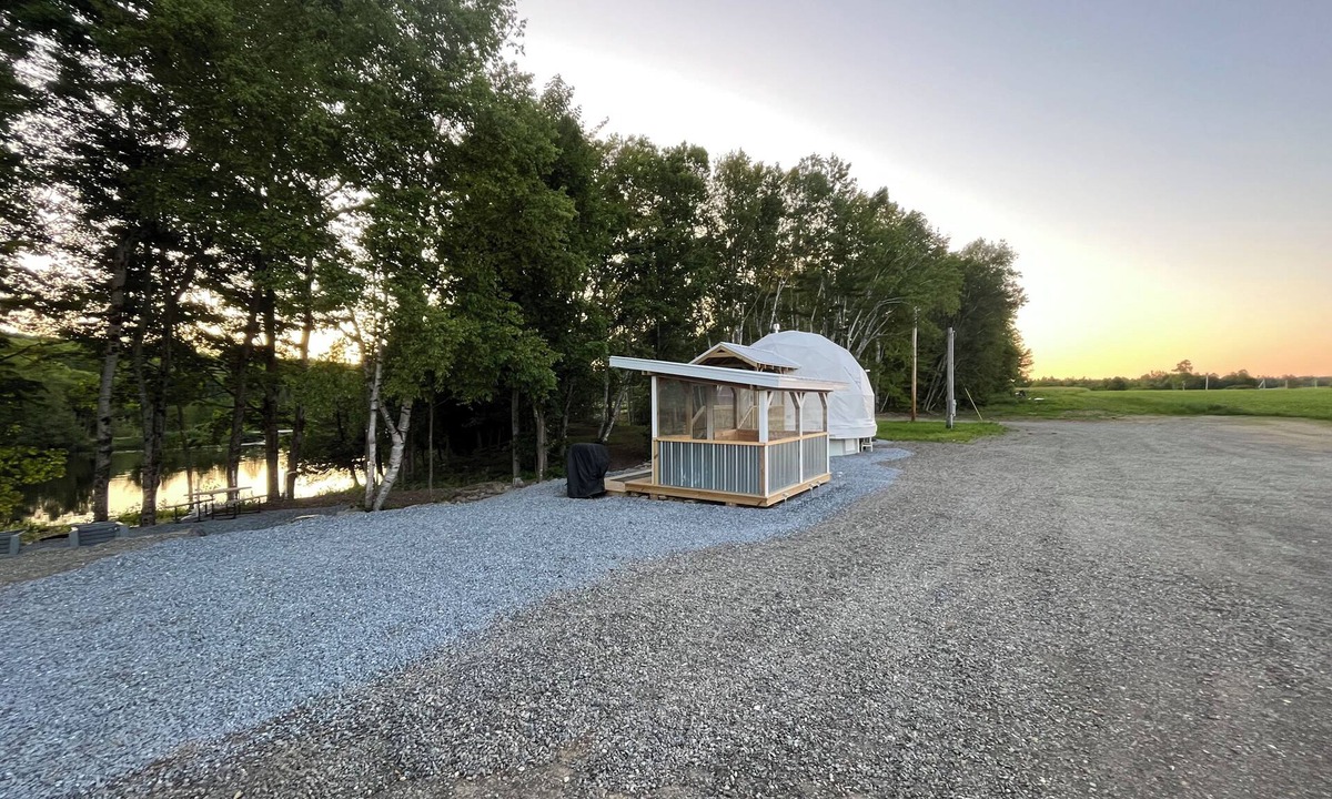 Littleton Cabin | Cozy lakeside glamping dome with fireplace, AC and full bath.