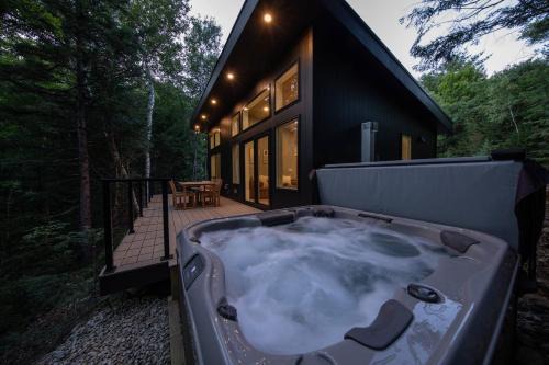 Sunday River Area Apartment | Cozy Luxury Cabin w Hot Tub, Fire Pit, King Bed
