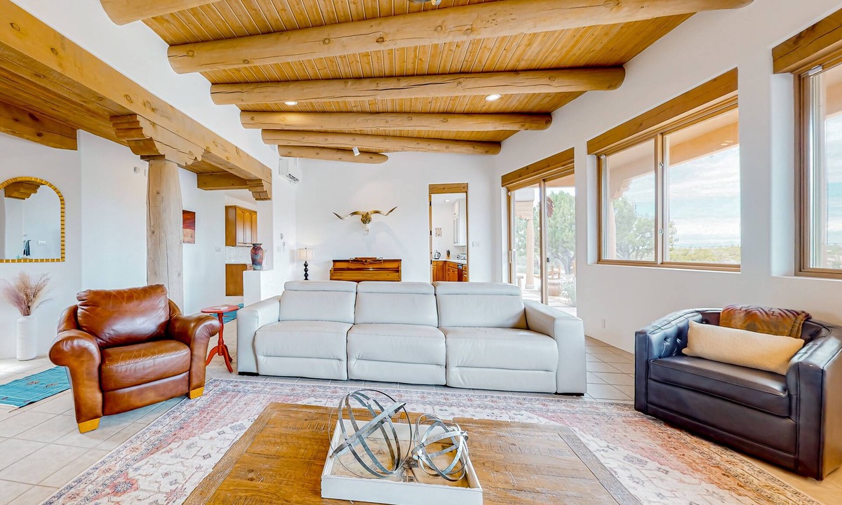 Canoncito House | Idyllic mountain-view retreat with luxe interior & private sunset-view hot tub