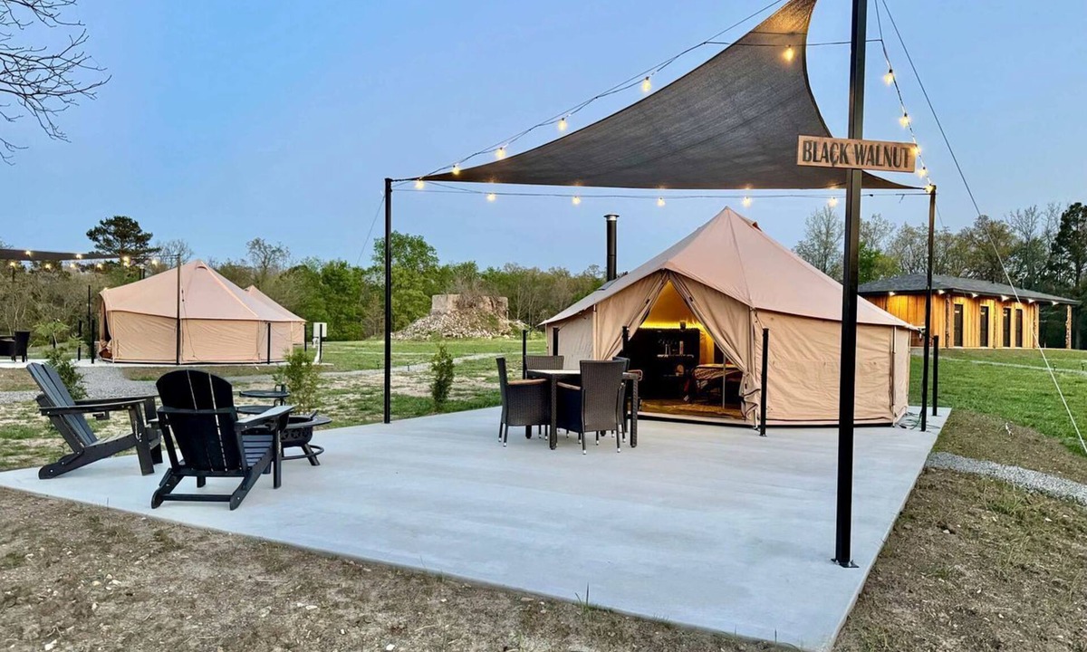 Tahlequah RV Rental | Incredible Bell Tent with Fire Pit on Private Patio for a Cozy Glamping Escape in Tahlequah, Oklahoma