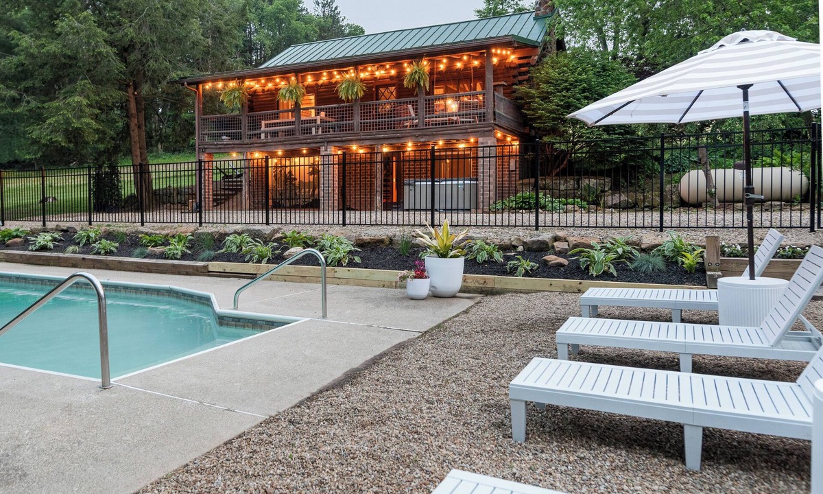 Butler Cabin | Inground Pool, Hot Tub, Fire Pit at Large Log Cabin near Mohican State Park