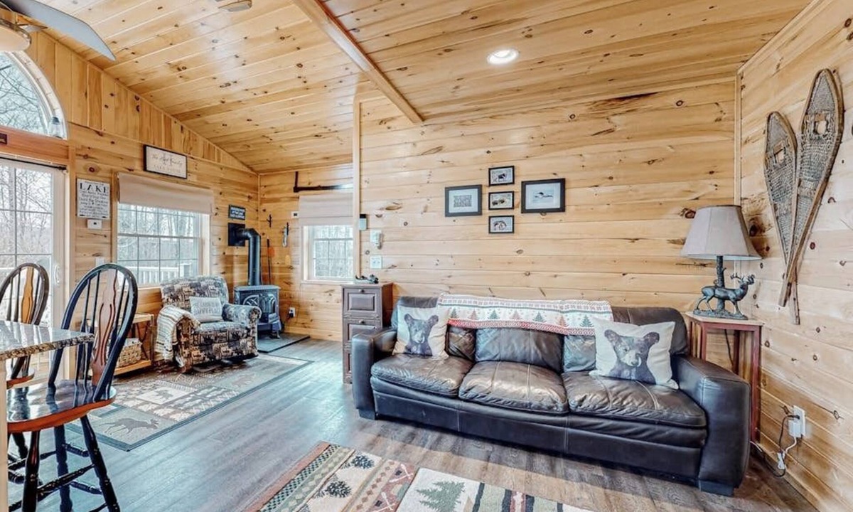 Greenville Junction House | Lake-view two-story home with beach access, wood stove, grill, W/D, & fast WiFi