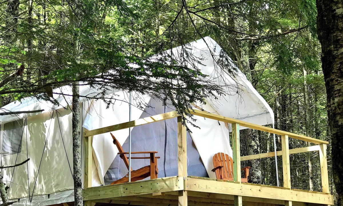 Mariaville Cabin | Lakefront Glamping Tent w/ensuite bath, King Bed, Fabulous View, near Acadia