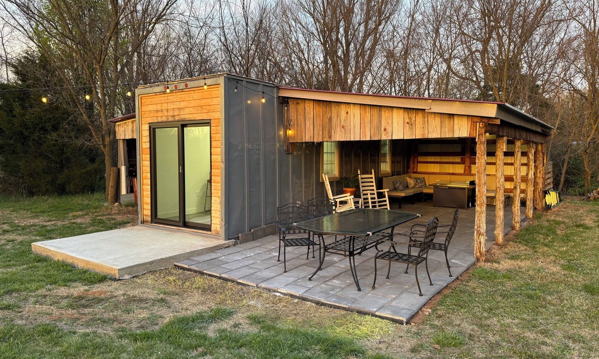 Brookline Station Cabin | Modern Glamping Cabin in Springfield with king bed and AC on 3 private acres.