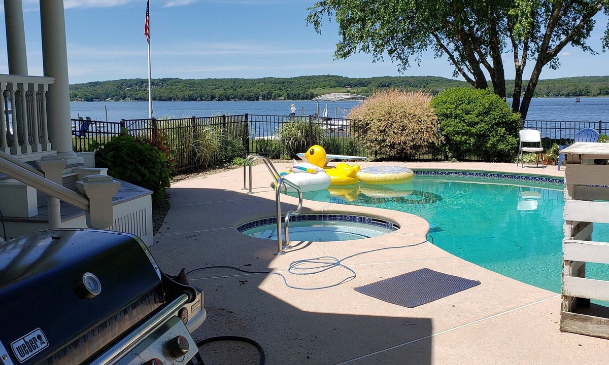 Lakewood House | Premier Home on Chautauqua Lake with beautiful covered deck, pool and dock.