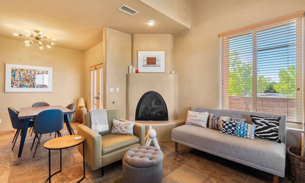 Santa Fe House | Santa Fe 119 | Kiva Fireplace | Office | Vaulted Ceilings