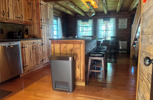 Raymond Cabin | Authentic ME 4 BR log cabin on flat land, sandy beach, Little Sebago waterfront