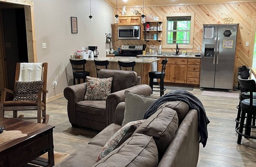 Carlisle Cabin | Beautiful Cabin with View of Private Lake, Hot Tub, Fire Pit & Outdoor Swings!