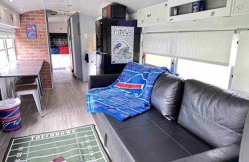 Black Creek RV Rental | Buffalo Bills Themed School Bus Near Ellicottville Fire Pit Wi-Fi