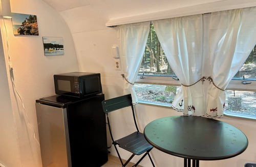 Mariaville Cabin | Chic Vintage Airstream with fabulous view, wooded lakefront, near Acadia