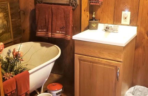 Cleburne Cabin | Cowboy Hotel in Western Town w/Saloon & Firepit!