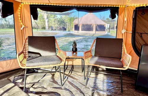 Tahlequah RV Rental | Incredible Bell Tent with Fire Pit on Private Patio for a Cozy Glamping Escape in Tahlequah, Oklahoma