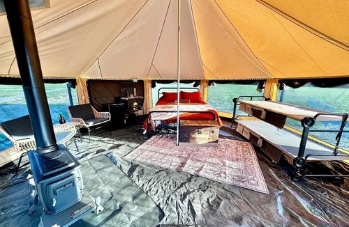 Tahlequah RV Rental | Incredible Bell Tent with Fire Pit on Private Patio for a Cozy Glamping Escape in Tahlequah, Oklahoma