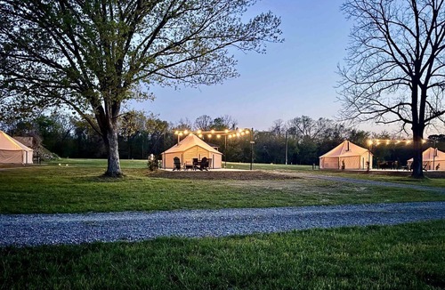 Tahlequah RV Rental | Incredible Bell Tent with Fire Pit on Private Patio for a Cozy Glamping Escape in Tahlequah, Oklahoma