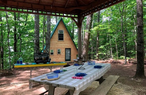 Monmouth Cabin | Island Glamping in a Secluded A-Frame Cabin on a Lake in Monmouth, Maine