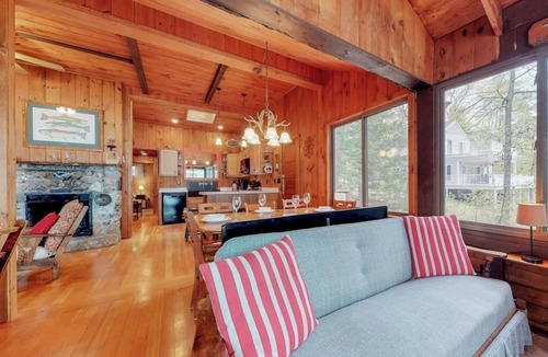 Naples Cabin | Lakefront cabin on Brandy Pond with dock, deck, firepit, kayaks & paddleboard