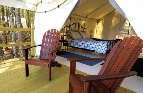 Mariaville Cabin | Lakefront Glamping Tent w/ensuite bath, King Bed, Fabulous View, near Acadia