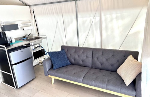 Mariaville Cabin | Lakefront Glamping Tent w/ensuite bathroom, King Bed, Fabulous View, near Acadia
