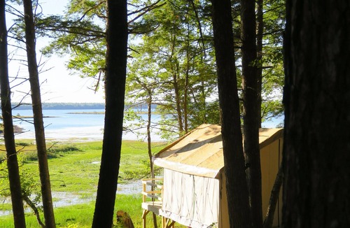 Mariaville Cabin | Lakefront Glamping Tent w/ensuite bathroom, King Bed, Fabulous View, near Acadia