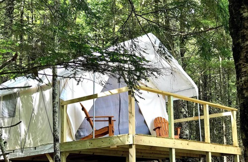 Mariaville Cabin | Lakefront Glamping Tent w/ensuite bathroom, King Bed, Fabulous View, near Acadia