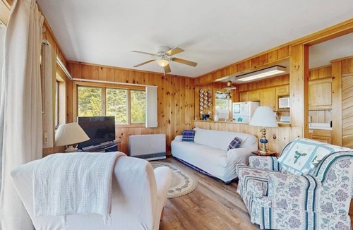 Greenville Cabin | Lakefront home with private dock, mooring, pebble beach, grill, & firepit