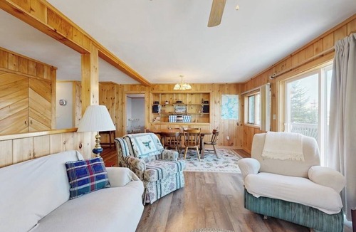Greenville Cabin | Lakefront home with private dock, mooring, pebble beach, grill, & firepit