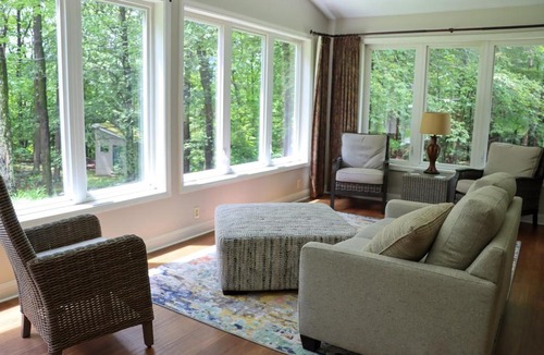 Erie House | Large home with hot tub in serene wooded setting