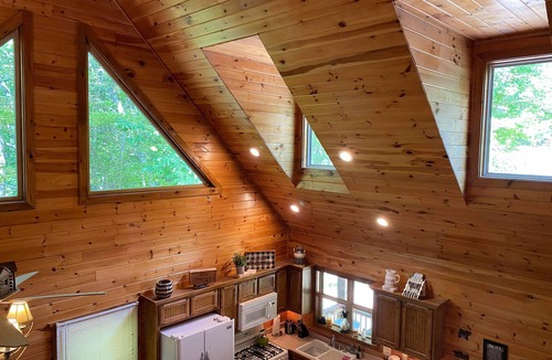 Morganton Cabin | Mountain views located on private lake all wood 3 story cabin.