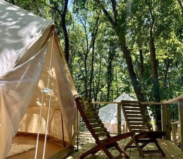 Gentry Other | Peaceful Glamping Tents with Elevated Decks, Cozy Fire Pit, and Secluded Forest Views Near Gentry, AR