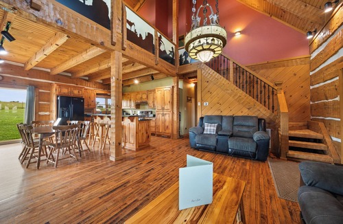 Powell Cabin | Rising Sun Ranch - Log Cabin on 25 Acres, Hot Tub, Ponds & Sunset Views