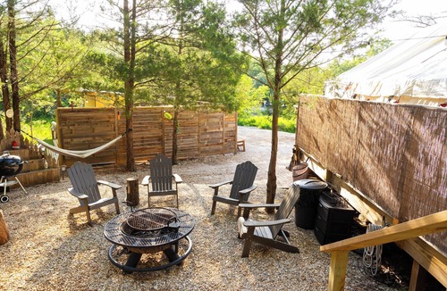 Honey Grove Apartment | Safari tent with full bath in the North Texas woods