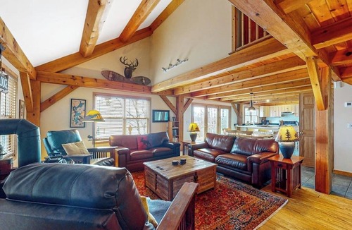 Greenville Junction House | Spectacular lakefront home with dock, firepit, & vaulted ceilings - dog-friendly