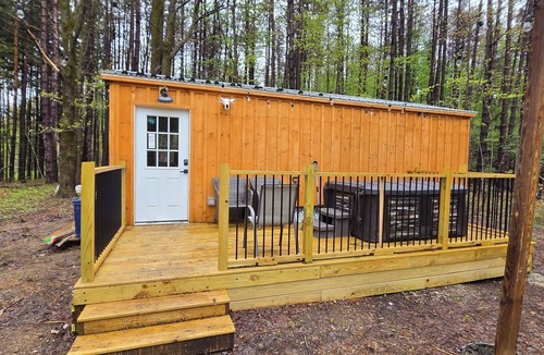 Wales Center Cabin | Tiny Cabin Getaway Hot Tub Overlooking the Woods