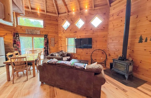 Carroll Cabin | Unique 'yurt' home in Bretton Woods with hot tub, firepit, trails, beach, swimming, volleyball!