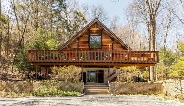 Architect's A-Frame with a Salt Water Hot Tub on a Mountain in Litchfield