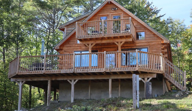 Hillside ADK Log Cabin with beautiful Schroon Lake views - 5 minutes to village!