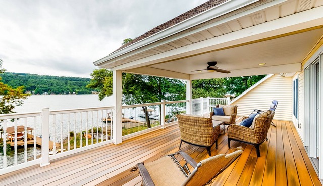 Two-story, lakefront home w/Keuka Lake views from both decks, grill, fireplace
